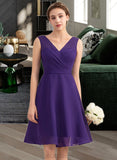 Giana A-Line V-neck Knee-Length Chiffon Bridesmaid Dress With Ruffle UKP0013039