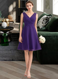 Giana A-Line V-neck Knee-Length Chiffon Bridesmaid Dress With Ruffle UKP0013039