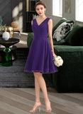 Giana A-Line V-neck Knee-Length Chiffon Bridesmaid Dress With Ruffle UKP0013039