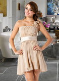 Cali A-Line/Princess One-Shoulder Short/Mini Chiffon Bridesmaid Dress With Ruffle Flower(s) Bow(s) UKP0013040