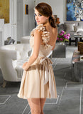 Cali A-Line/Princess One-Shoulder Short/Mini Chiffon Bridesmaid Dress With Ruffle Flower(s) Bow(s) UKP0013040