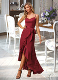 Liana A-Line V-neck Asymmetrical Bridesmaid Dress With Split Front UKP0013041