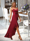 Liana A-Line V-neck Asymmetrical Bridesmaid Dress With Split Front UKP0013041