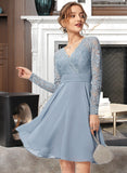 Shaylee A-line V-Neck Knee-Length Chiffon Lace Bridesmaid Dress UKP0013042