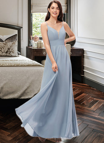 Kaylah A-line V-Neck Floor-Length Chiffon Bridesmaid Dress UKP0013043