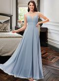 Kaylah A-line V-Neck Floor-Length Chiffon Bridesmaid Dress UKP0013043