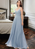 Kaylah A-line V-Neck Floor-Length Chiffon Bridesmaid Dress UKP0013043