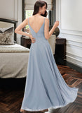 Kaylah A-line V-Neck Floor-Length Chiffon Bridesmaid Dress UKP0013043