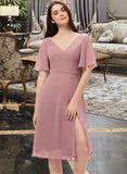 Jordan A-Line V-neck Knee-Length Chiffon Bridesmaid Dress With Split Front UKP0013044