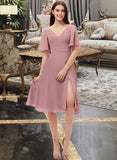 Jordan A-Line V-neck Knee-Length Chiffon Bridesmaid Dress With Split Front UKP0013044