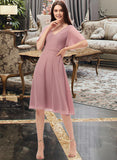 Jordan A-Line V-neck Knee-Length Chiffon Bridesmaid Dress With Split Front UKP0013044