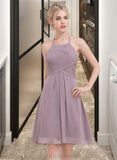 Charlie A-Line Scoop Neck Knee-Length Chiffon Bridesmaid Dress With Ruffle UKP0013046