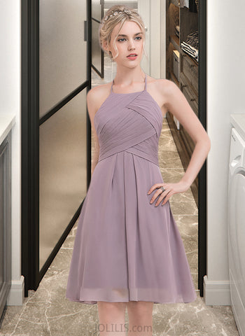 Charlie A-Line Scoop Neck Knee-Length Chiffon Bridesmaid Dress With Ruffle UKP0013046