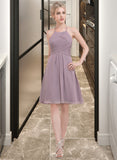 Charlie A-Line Scoop Neck Knee-Length Chiffon Bridesmaid Dress With Ruffle UKP0013046