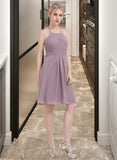 Charlie A-Line Scoop Neck Knee-Length Chiffon Bridesmaid Dress With Ruffle UKP0013046