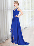 Kali A-Line V-neck Asymmetrical Chiffon Bridesmaid Dress With Ruffle Beading Sequins UKP0013047