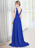 Kali A-Line V-neck Asymmetrical Chiffon Bridesmaid Dress With Ruffle Beading Sequins UKP0013047