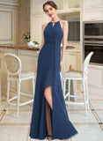 Brittany A-Line Halter Floor-Length Bridesmaid Dress With Ruffle Split Front UKP0013048