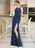 Brittany A-Line Halter Floor-Length Bridesmaid Dress With Ruffle Split Front UKP0013048