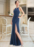 Brittany A-Line Halter Floor-Length Bridesmaid Dress With Ruffle Split Front UKP0013048