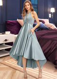 Jaida A-Line Scoop Neck Asymmetrical Satin Bridesmaid Dress With Pockets UKP0013050