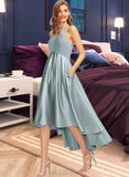 Jaida A-Line Scoop Neck Asymmetrical Satin Bridesmaid Dress With Pockets UKP0013050