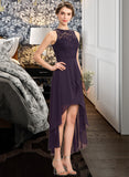 Caitlyn A-Line Scoop Neck Asymmetrical Chiffon Lace Bridesmaid Dress UKP0013052