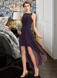 Caitlyn A-Line Scoop Neck Asymmetrical Chiffon Lace Bridesmaid Dress UKP0013052