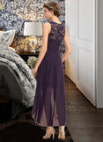 Caitlyn A-Line Scoop Neck Asymmetrical Chiffon Lace Bridesmaid Dress UKP0013052