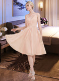 Rachel A-line V-Neck Knee-Length Chiffon Bridesmaid Dress With Ruffle UKP0013053