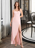 Rosa Sheath/Column V-neck Floor-Length Bridesmaid Dress With Split Front UKP0013055