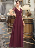 Jaelyn A-Line V-neck Floor-Length Bridesmaid Dress With Lace UKP0013056