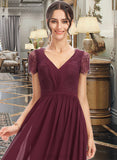 Jaelyn A-Line V-neck Floor-Length Bridesmaid Dress With Lace UKP0013056