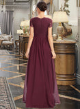 Jaelyn A-Line V-neck Floor-Length Bridesmaid Dress With Lace UKP0013056