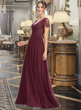 Jaelyn A-Line V-neck Floor-Length Bridesmaid Dress With Lace UKP0013056