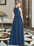 Ana A-Line Scoop Neck Floor-Length Chiffon Bridesmaid Dress With Ruffle Bow(s) Split Front UKP0013058