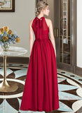 Ana A-Line Scoop Neck Floor-Length Chiffon Bridesmaid Dress With Ruffle Bow(s) Split Front UKP0013058