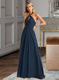 Kaylah A-Line Halter Floor-Length Bridesmaid Dress With Ruffle UKP0013059