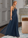 Kaylah A-Line Halter Floor-Length Bridesmaid Dress With Ruffle UKP0013059