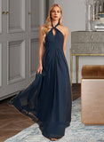 Kaylah A-Line Halter Floor-Length Bridesmaid Dress With Ruffle UKP0013059