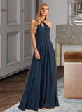 Kaylah A-Line Halter Floor-Length Bridesmaid Dress With Ruffle UKP0013059