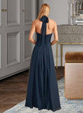 Kaylah A-Line Halter Floor-Length Bridesmaid Dress With Ruffle UKP0013059