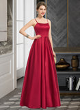 Ireland A-Line Square Neckline Floor-Length Satin Bridesmaid Dress UKP0013060