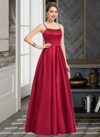 Ireland A-Line Square Neckline Floor-Length Satin Bridesmaid Dress UKP0013060