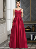 Ireland A-Line Square Neckline Floor-Length Satin Bridesmaid Dress UKP0013060