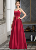 Ireland A-Line Square Neckline Floor-Length Satin Bridesmaid Dress UKP0013060