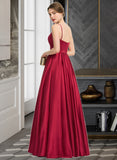 Ireland A-Line Square Neckline Floor-Length Satin Bridesmaid Dress UKP0013060