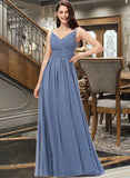 Kamryn A-line V-Neck Floor-Length Chiffon Bridesmaid Dress UKP0013063