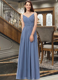 Kamryn A-line V-Neck Floor-Length Chiffon Bridesmaid Dress UKP0013063