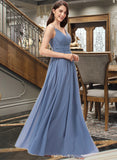 Kamryn A-line V-Neck Floor-Length Chiffon Bridesmaid Dress UKP0013063